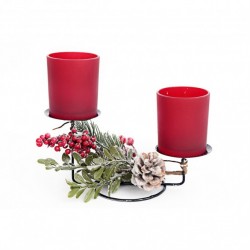 Bougeoir Traditionnel de Noël Forest Natural - Double Bougies - Rouge