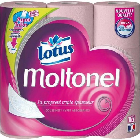 Lotus Moltonel Papier toilette Triple Epaisseur Aqua Tube x9 rouleaux roses