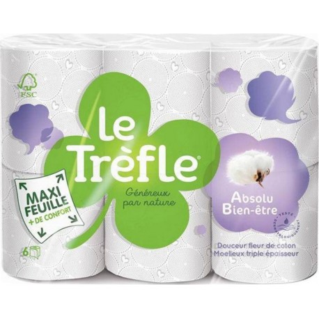 Le Trèfle Papier Toilette Maxi Feuille “Absolu Bien-Être” 6 rouleaux (lot de 3)