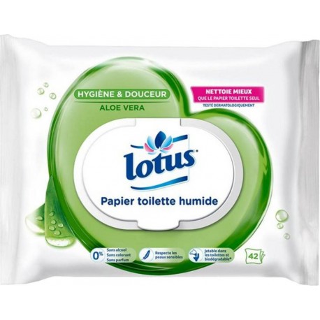 Lotus Papier Toilette Humide Aloé Véra 42 Lingettes (lot de 6)