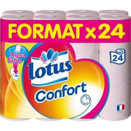 Lotus Confort Papier Toilette rose Aqua Tube x24 (lot de 4 soit 96 rouleaux)
