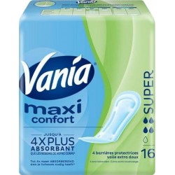 Vania Maxi Confort Serviettes Hygiéniques Super x16 (lot de 8 soit 128 serviettes)