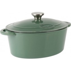 MegaStore Express Cocotte en fonte ovale induction 6.5 litres vert sauge intérieur blanc