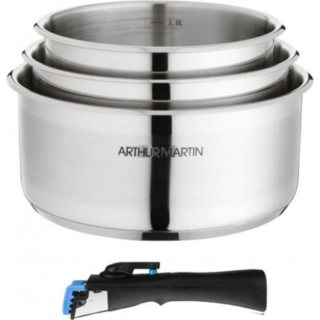 Arthur Martin Set de 3 casseroles induction 16/18/20cm inox avec poignée