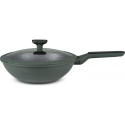 MegaStore Express Wok Induction Fonte D'Aluminium 28 Cm Avec Couvercle En Silicone Wok induction fonte d'aluminium 28cm avec cou