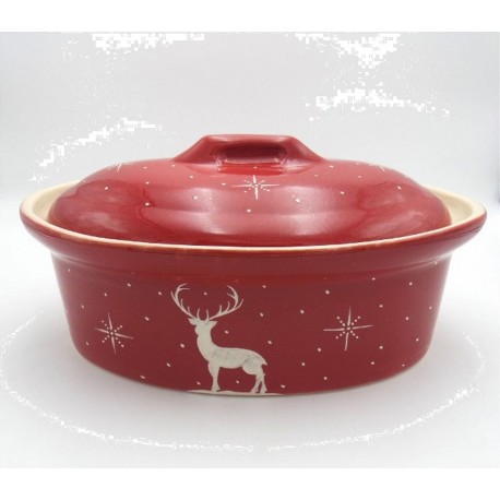 MegaStore Express Terrine ovale cerise cerf blanc 40cm