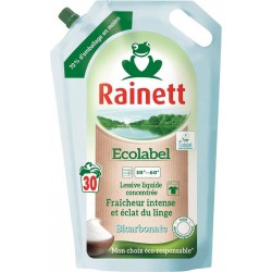 Rainett Ecolabel Lessive Liquide Concentrée Fraîcheur Intense et Éclat du Linge au Bicarbonate 1,98L (lot de 2)