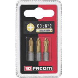 Facom Jeu de 3 embouts vissage PH1 haute performance Titane série 1 - 25mm pour vis Phillips Facom EP131T.J3