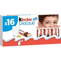 Kinder Chocolat Bâtonnets Barres chocolatées fourrées au Lait 200g x16 (lot de 2 soit 32 barres)