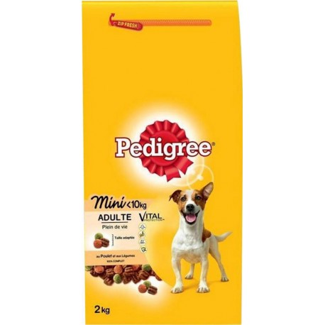 Pedigree Mini Adulte Plein De Vie Croquettes Chiens Petits Gabaris Poulet Légumes 2Kg (lot de 2)