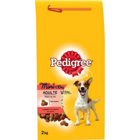 Pedigree Mini Adulte Plein De Vie Croquettes Chiens Petits Gabaris Boeuf Légumes 2Kg (lot de 2)