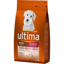 Ultima Croquettes Chiens Senior +8 Ans Mini 1-10 Kg Poulet Riz Céréales Format 1,5Kg (lot de 3)