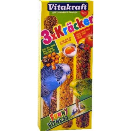 Vitakraft Krakers Funny Fitness Aliment Pour Perruches Aux Miels Oeufs Fruits 3 Bâtonnets 90g (lot de 3)