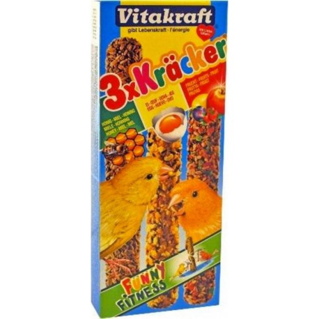 Vitakraft Krakers Funny Fitness Aliment Pour Canaris Aux Miel Oeufs Fruits 3 Bâtonnets 90g (lot de 3)