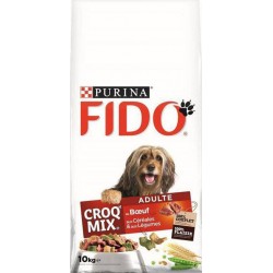 Fido Croquettes Croq Mix Chiens Adultes au Boeuf Céréales Légumes Grand Format 10Kg (lot de 2)