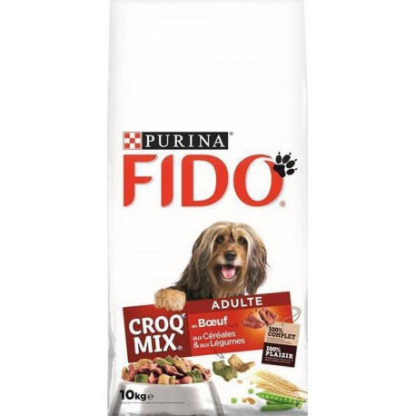 Fido Croquettes Croq Mix Chiens Adultes au Boeuf Céréales Légumes Grand Format 10Kg (lot de 2)