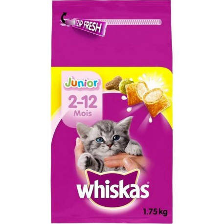 Whiskas Croquettes Junior Chats 2-12 Mois au Poulet 1,750Kg (lot de 3)