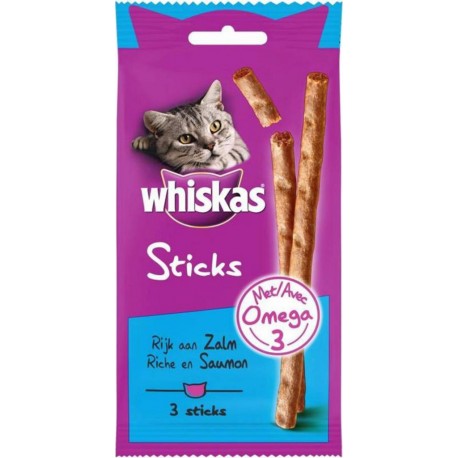 Whiskas 3 Sticks Riche en Saumon 18g (lot de 10)