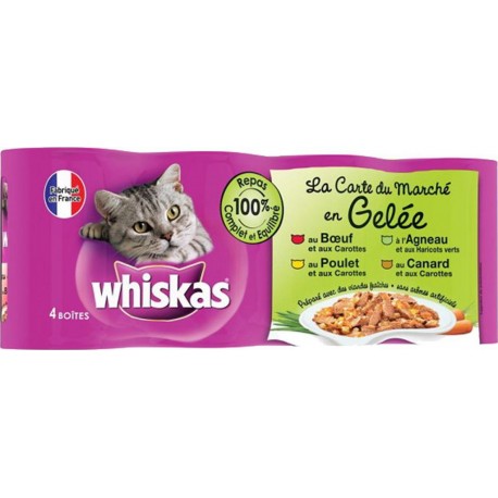 Whiskas Boîtes pour Chat La Carte du Marché en Gelée par 4 (lot de 2 soit 8 boîtes)