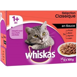 Whiskas 1 ans et Plus Sélection Classique en Sauce par 12 (lot de 2 soit 24 sachets)