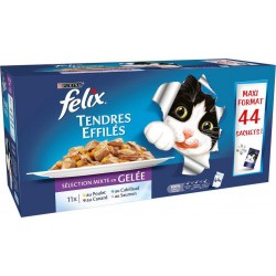 Felix Tendres Effilés en Gelée pour Chat Séléction Mer et Viandes 44x100g 4.4Kg