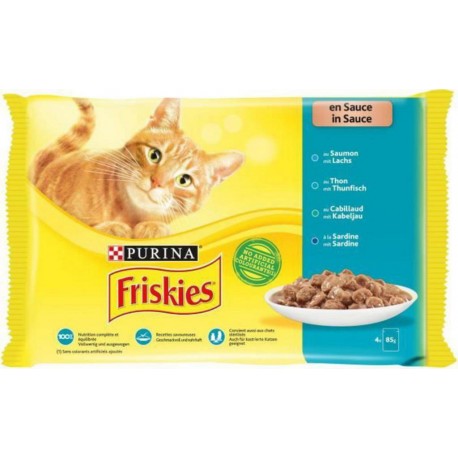 Friskies Aliment pour Chat en Sauce 4 Poissons 85g par 4 rations (lot de 2)