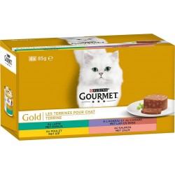 Gourmet Gold Les Terrines pour Chat Multivariétés 85g par 4 rations (lot de 2 soit 8 rations)
