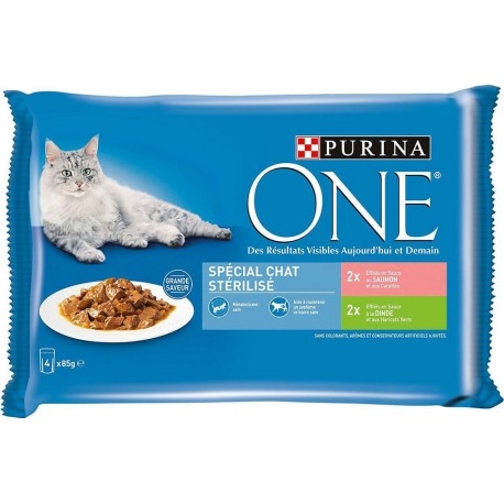 Purina One Spécial Chat Stérilisé Saumon et Dinde 85g par 4 rations (lot de 8 soit 32 rations)