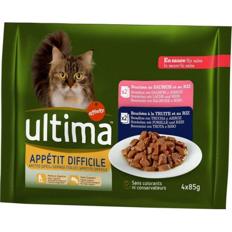 ULTIMA Chat Appétit Difficile au Saumon et Truite 4x85gr