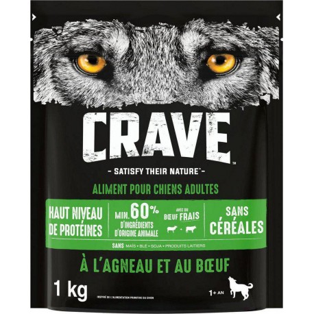 CRAVE Croquettes agneau et boeuf pour chien 1Kg