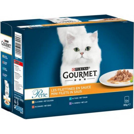 Gourmet Sachets Perle Les Filettines avec Viandes et Poissons pour Chats -12x85g