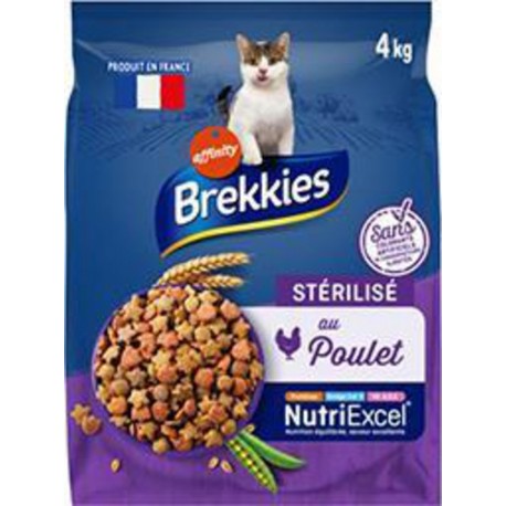 Brekkies Croquettes Chats Stérilisés au Poulet Céréales Complètes 4Kg (lot de 3)