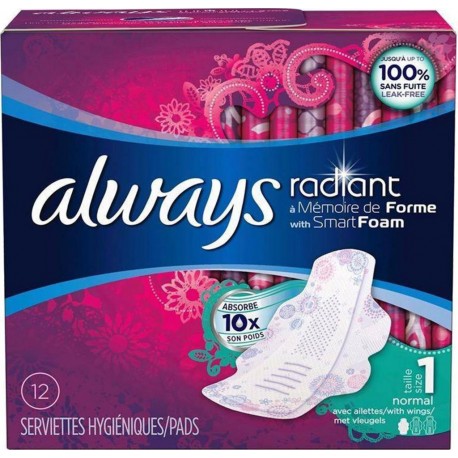 Always Radiant Serviettes Hygiéniques “Taille 1 Normal” x12 (lot de 3)