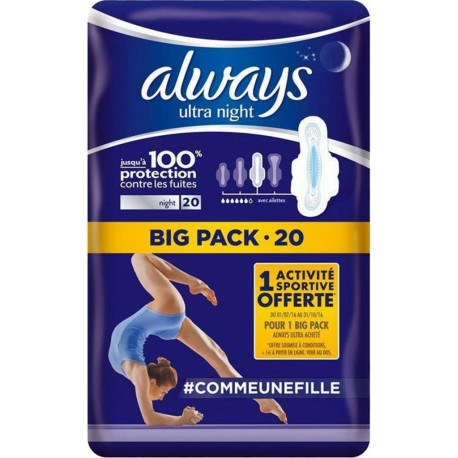 Always Ultra Nuit Serviettes Hygiéniques “Taille 3” Big Pack x20 (lot de 2)