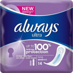 Always Ultra Serviettes Hygiéniques Sans Ailettes “Taille 2” x14 (lot de 4)