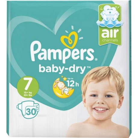 Pampers Couches Baby-Dry Géant T7 (15Kg+) x30 (lot de 2)