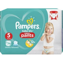 Pampers Couches Baby-Dry Nappy Pants Taille 5 Géant (12-17Kg) x36 (lot de 2)