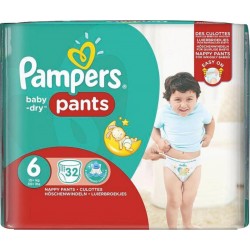 Pampers Couches Baby-Dry Pants Taille 6 Géant (15Kg+) x32 (lot de 2)