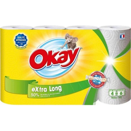 Okay “Extra Long” Essuie-tout 4 Rouleaux (lot de 4)
