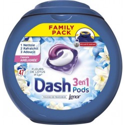 Dash Lenor 3en1 Pods Fleurs De Lotus et Lys Pack Family (lot de 2 soit 94 doses)