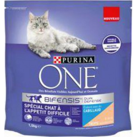 Purina One Croquettes spéciales pour chat à l'appétit difficile CABILLAUD 1,5Kg