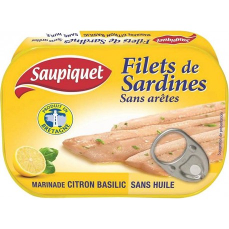 Saupiquet Filets de Sardines Citron Basilic Sans Huile 100g (lot de 5)