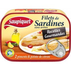 Saupiquet Filets de Sardines Sans Arêtes aux 2 Piments & Pointe de Citron 100g (lot de 5)