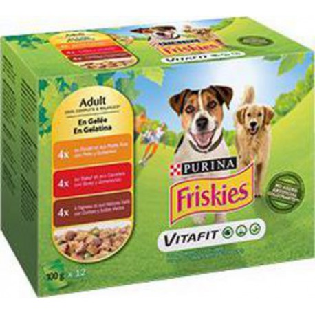 Friskies Pâtée en gelée Poulet-Bœuf-Agneau pour Chiens adultes 12 sachets de 100g (lot de 2)