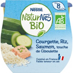 Naturnes Plat bébé bio dés 8 mois courgette, riz & saumon