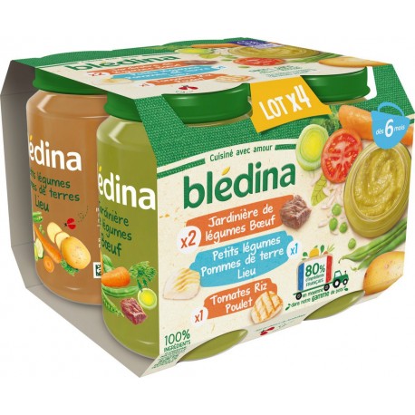 Bledina Petits pots bébé dès 6 mois, assortiment x4 200g