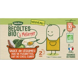 Blédina Les Recoltes Bio Bledina Petits pots bébé dès 10 mois, Bio sauce de légumes de fleurettes & lait de coco, curry