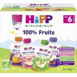 Hipp Biologique Compotes bébé dès 6 mois, fruits 4 variétés sans sucres ajoutés