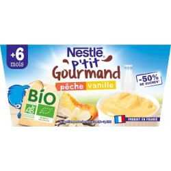 Nestlé P Tit Gourmand Desserts bébé bio pêche & vanille dés 8 mois réduit en sucres P'TIT GOURMAND