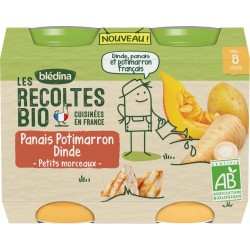 Blédina Les Recoltes Bio Bledina Petits pots bébé dès 8 mois, panais potimarron, dinde petits morceaux